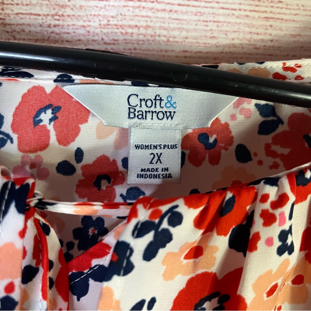 Croft & Barrow NWT Multicolor Floral Print Ruffle Tie Neck Blouse Size 2X - Picture 2 of 8
